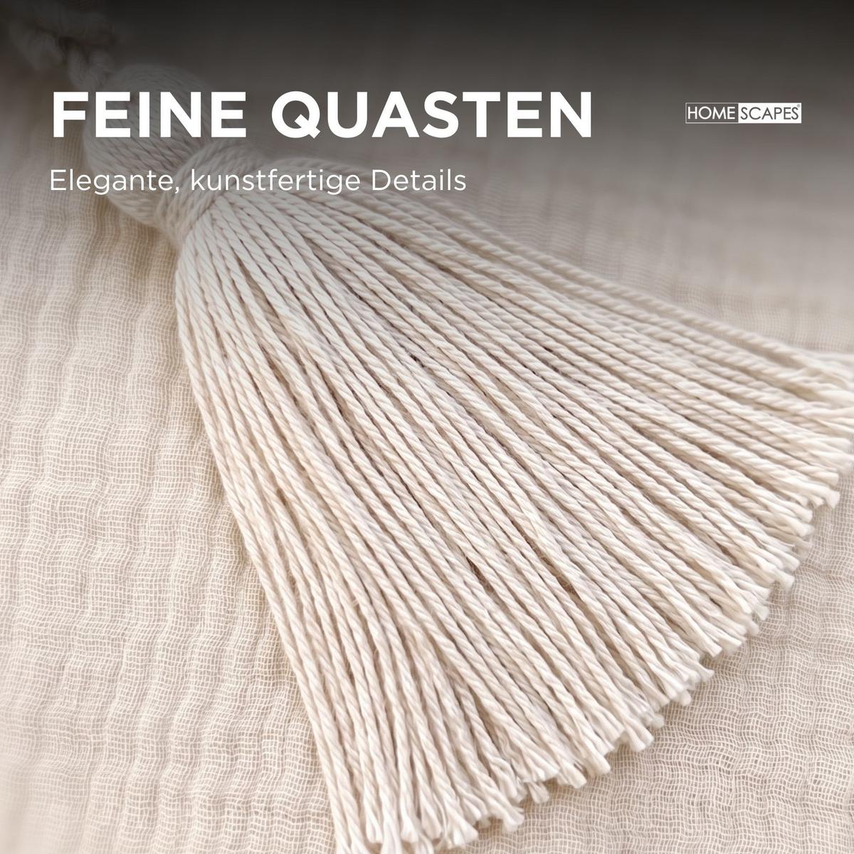 DEKOKISSEN Musselin offwhite mit Quasten, 45/45 cm - Weiß, Textil (45/45cm) - Homescapes