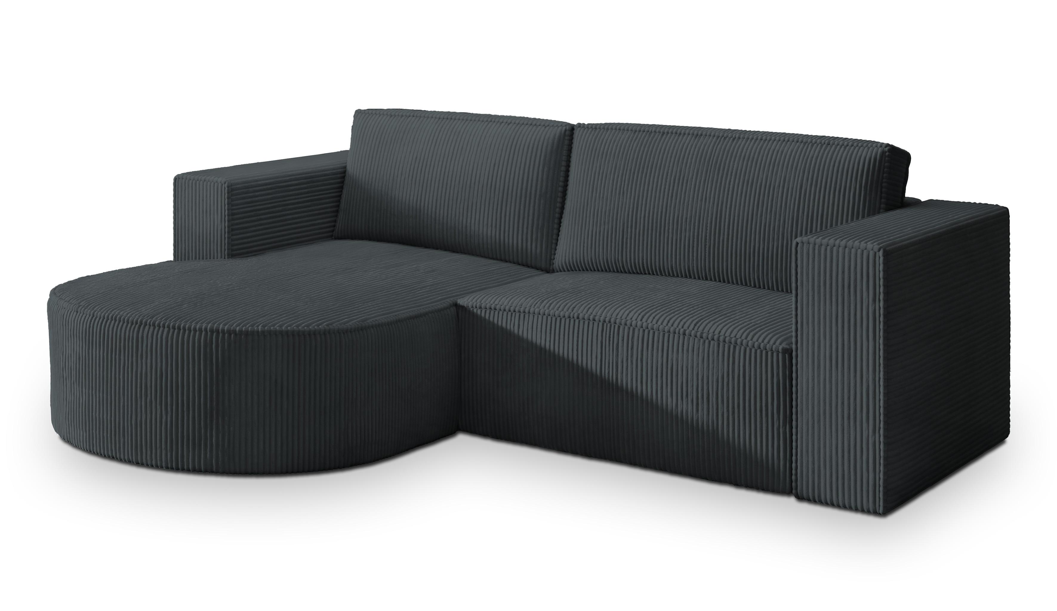 ECKSOFA SORELA P L-S Graphitfarben Kordstoff mit Schlaffunktion - Graphitfarben, Holz (263/174cm) - MASSENO
