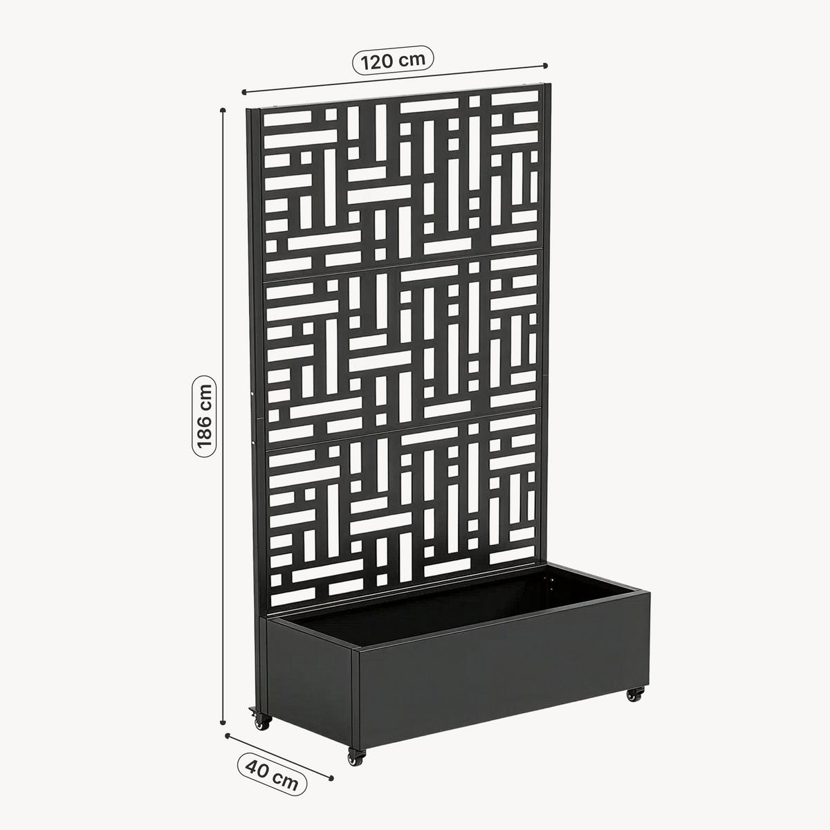 BLUMENKASTEN mit Trennwand Bernalda - Schwarz, Metall (120/186/40cm) - casa.pro