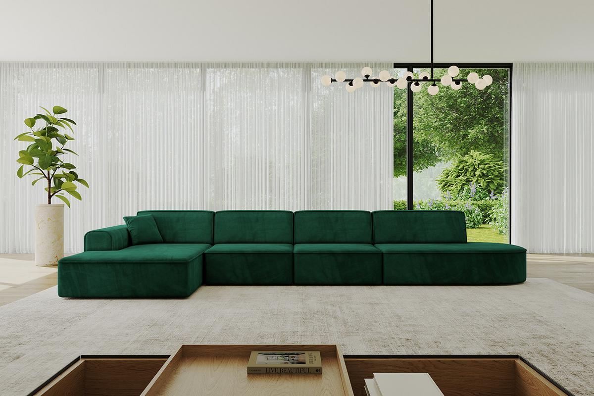 ECKSOFA Ottomane Links IREA-L3-v3 - 412x165x77 cm Grün - Dunkelgrün, Holzwerkstoff/Textil (412/165cm) - ALTDECOR