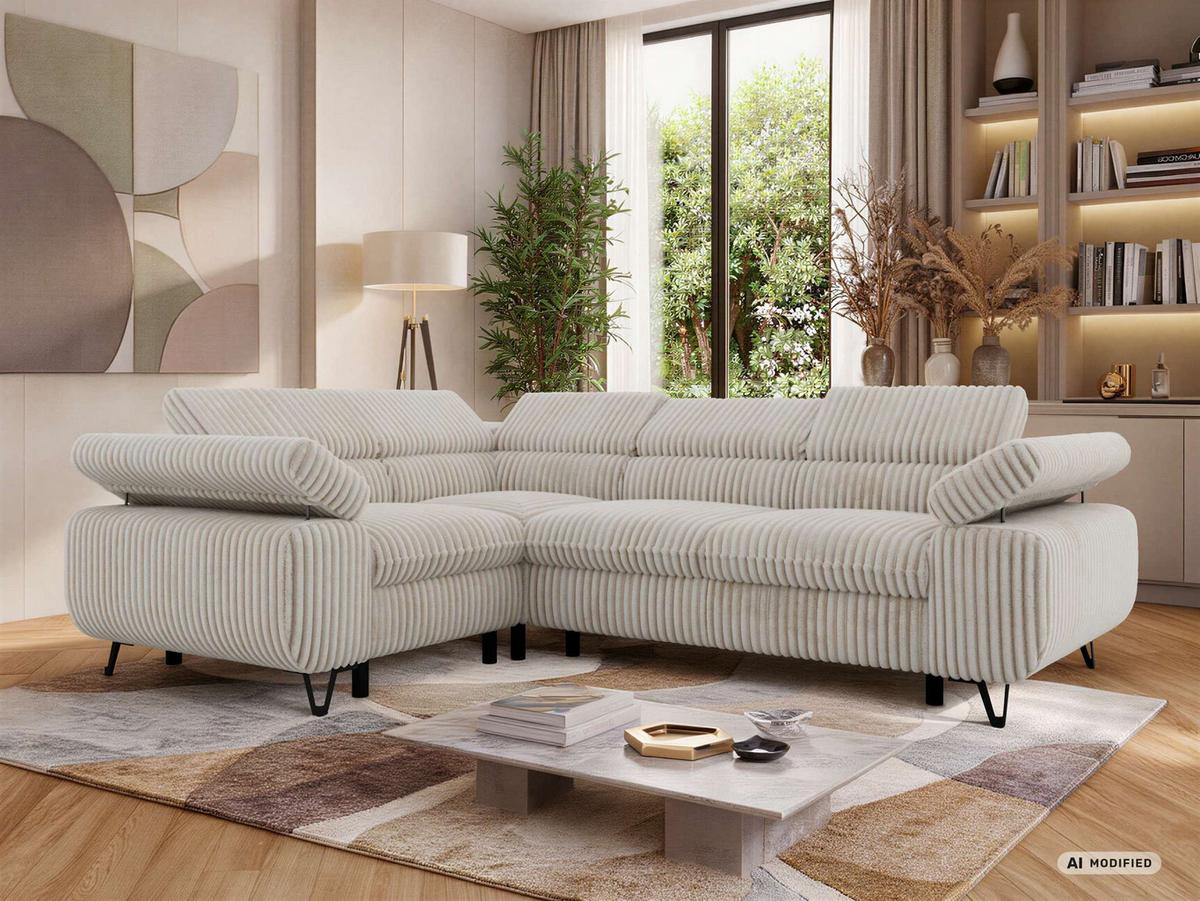 ECKSOFA ORSO L Beige Cord - Links Seite - Beige/Creme, Textil/Metall (197/268cm) - MKS