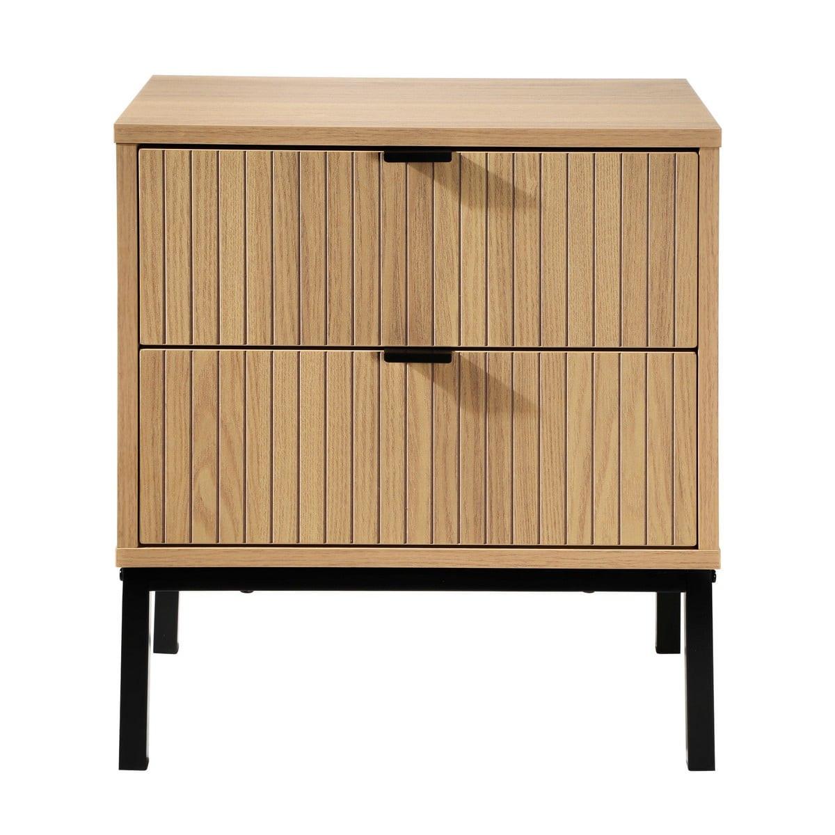 NACHTTISCH 2 Schubladen Effekt Holz mit Rillen - H51cm - Eschefarben, Holzwerkstoff (29/51/36cm) - Calicosy