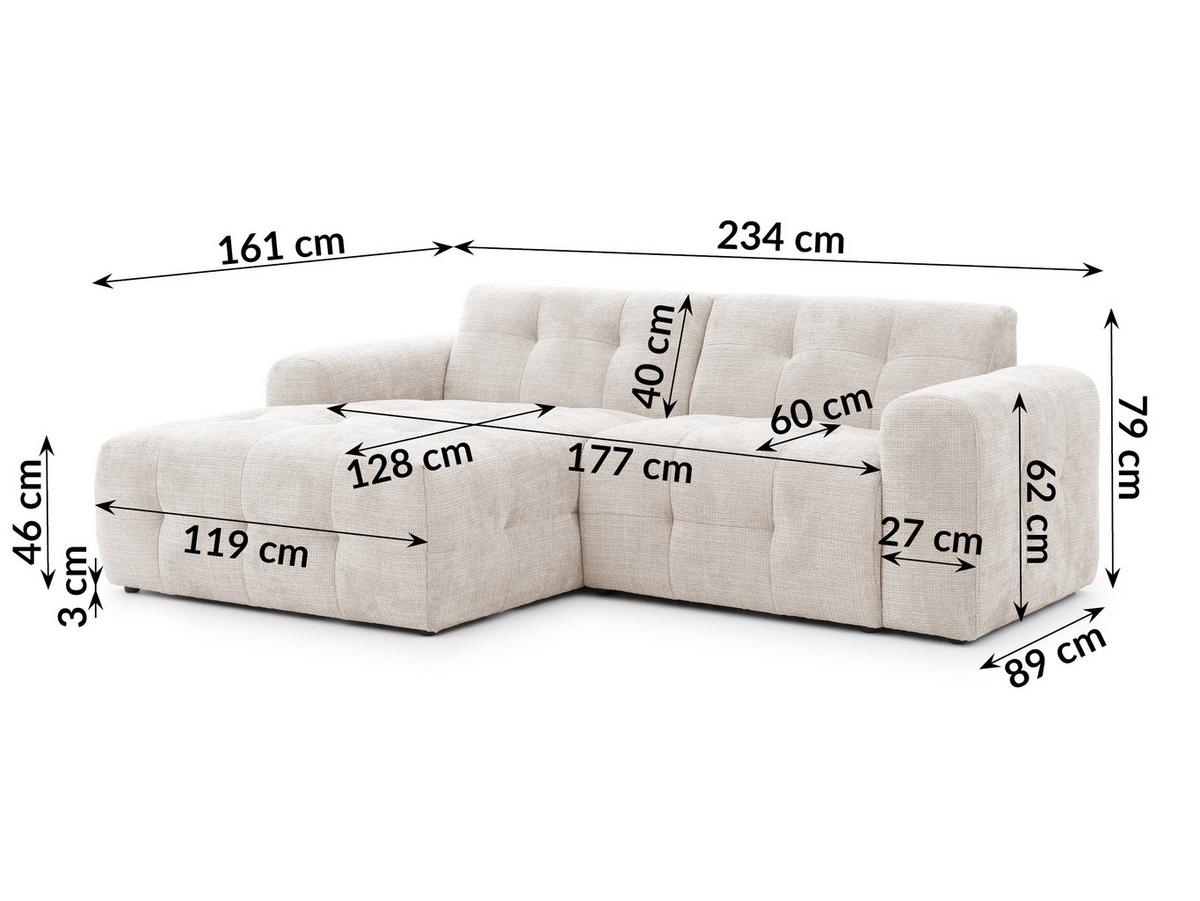 ECKSOFA Kozy im Bumpy-Design mit fester Rückenlehne aus weichem Beige Chenille-Stoff - Ottomane links - Beige/Creme, Holz/Kunststoff (161/234cm) - S-Style Möbel