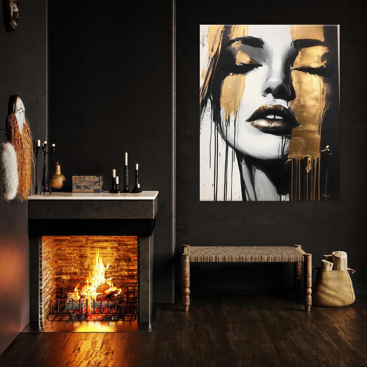 LEINWANDBILD Modern Abstrakt Frau Bilder Groß 60x40 - Goldfarben, Holzwerkstoff (40/60cm) - Wallarena
