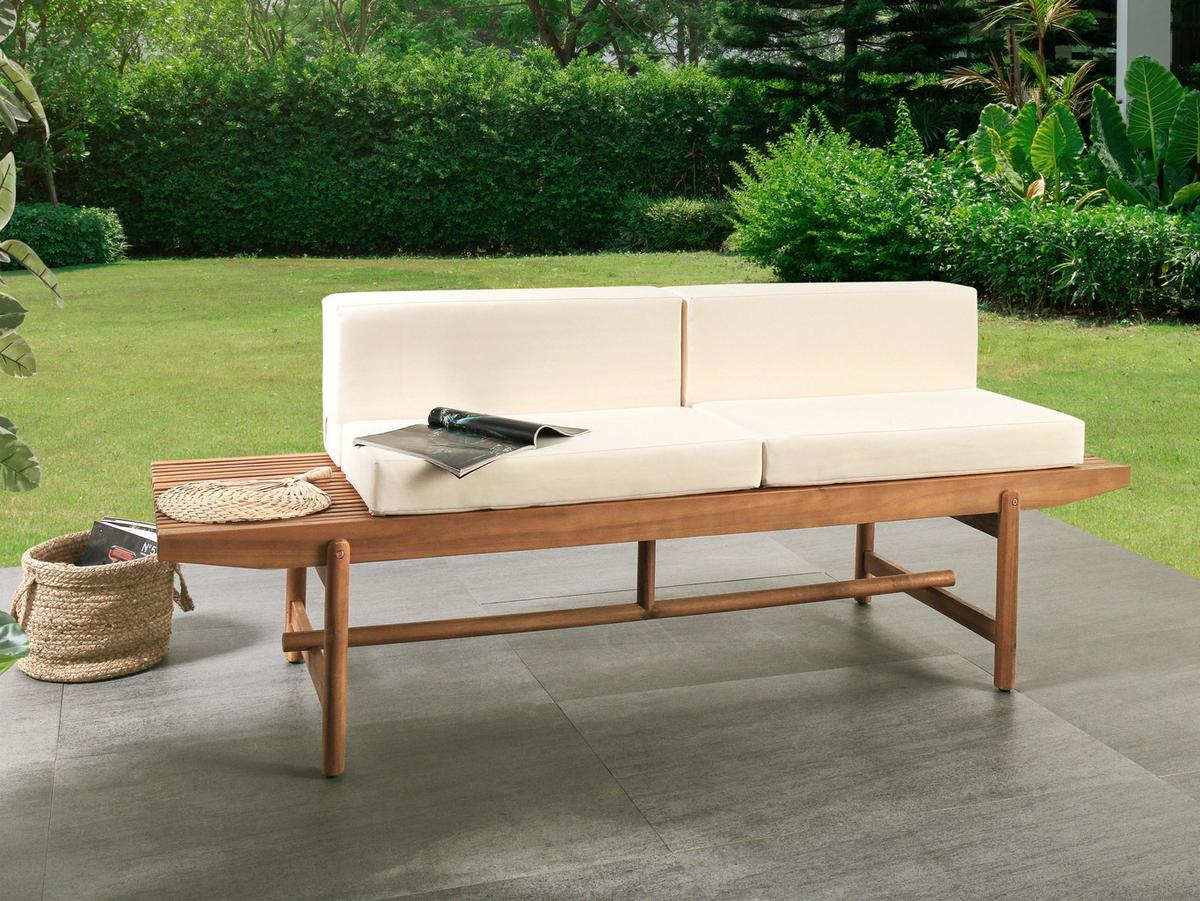 GARTENBANK 2-Sitzer Heller Holzfarbton Giaveno - Hellbraun/Weiß, Holz (210/84/65cm) - Beliani