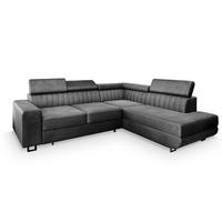 ECKSOFA NOLA R-S Grau Velours-Stoff mit Schlaffunktion - Silberfarben/Grau, Holz/Textil (253/190cm) - MASSENO
