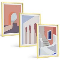 BILDER SET 3er Set - 40x60 cm Goldrahmen - Minimalistische Architekturillustrationen - Goldfarben, Kunststoff (40/60cm) - TULUP