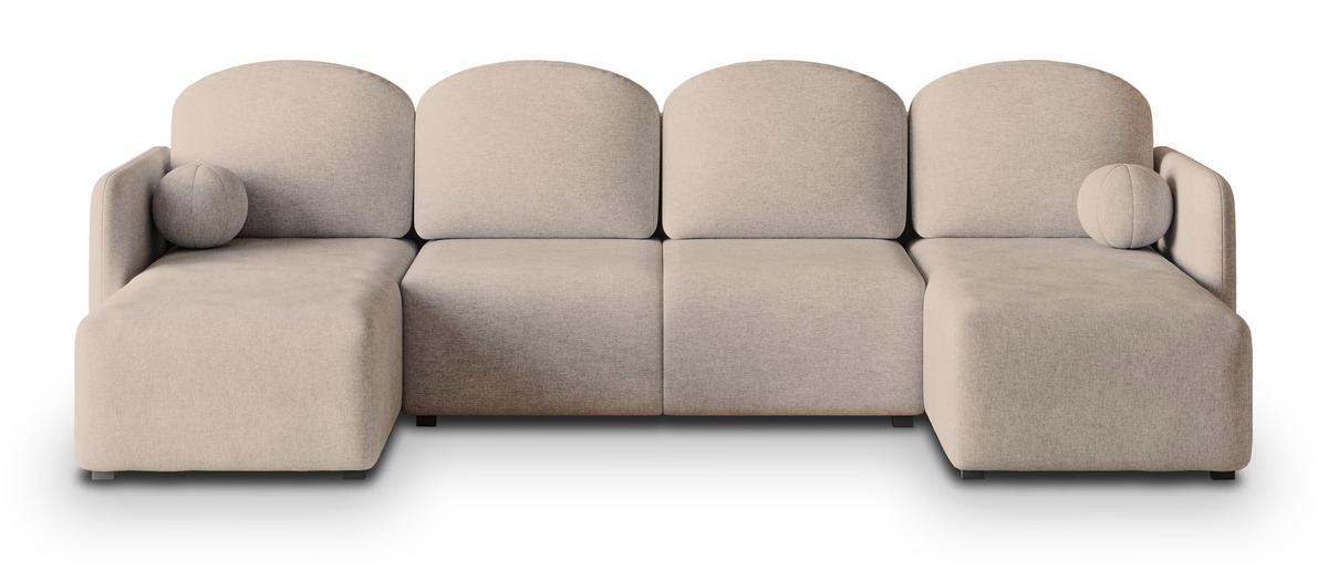 WOHNLANDSCHAFT NUBERO Beige Geflochtener Stoff mit Schlaffunktion - Beige, Holz (285/85/143cm) - MASSENO