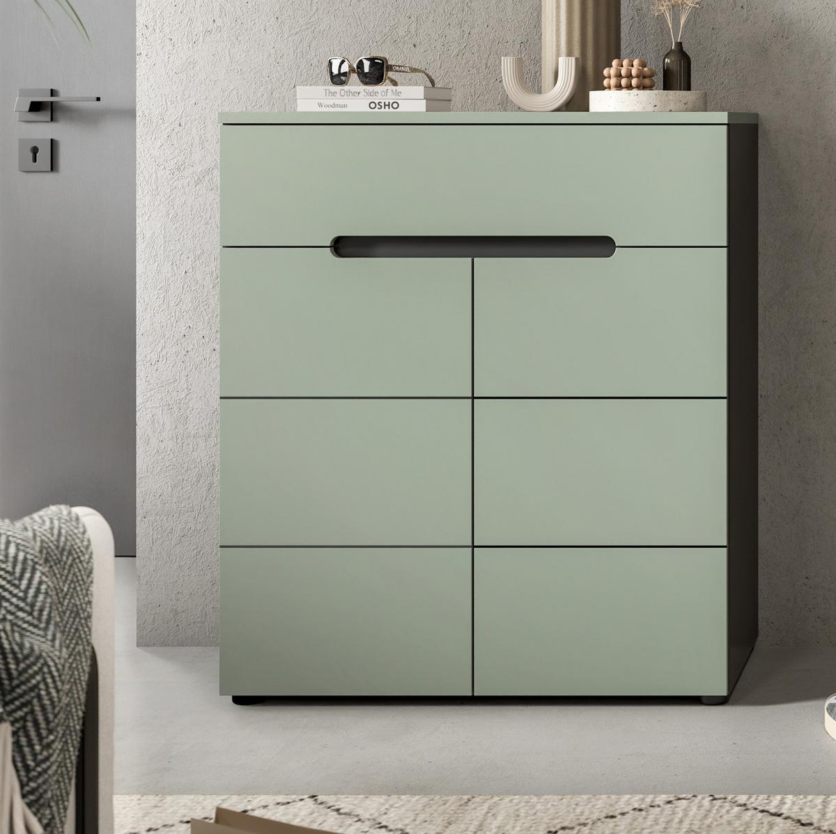 SCHUHKOMMODE Salbei Grün und Grau 80 x 94 cm, Flurkommode mit Soft-Close - Salbeigrün/Schwarz, Holzwerkstoff/Kunststoff (80/94/37cm) - Inn.Furn
