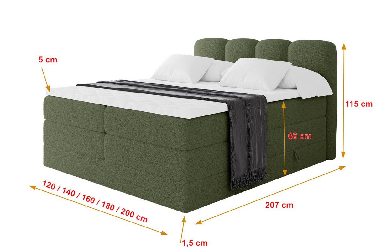 BOXSPRINGBETT mit Matratze H3/H4 - NINA KING - 200x200 cm Grün - Dunkelgrün, Holzwerkstoff (200/200cm) - ALTDECOR