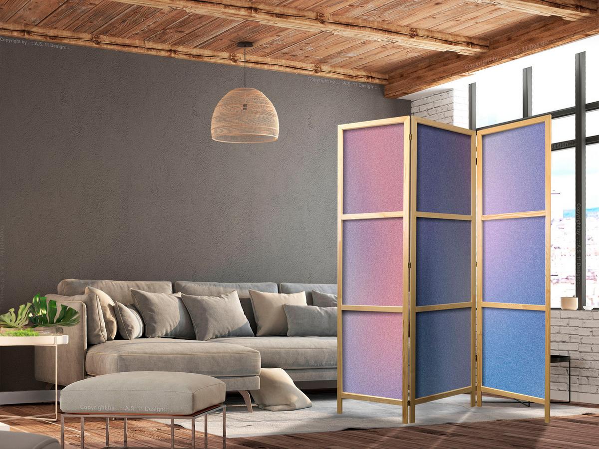 PARAVENT Japanischer 3-tlg 135x172 cm Farbverlauf - Rosa, Holz/Textil (135/172/3cm) - Muralo