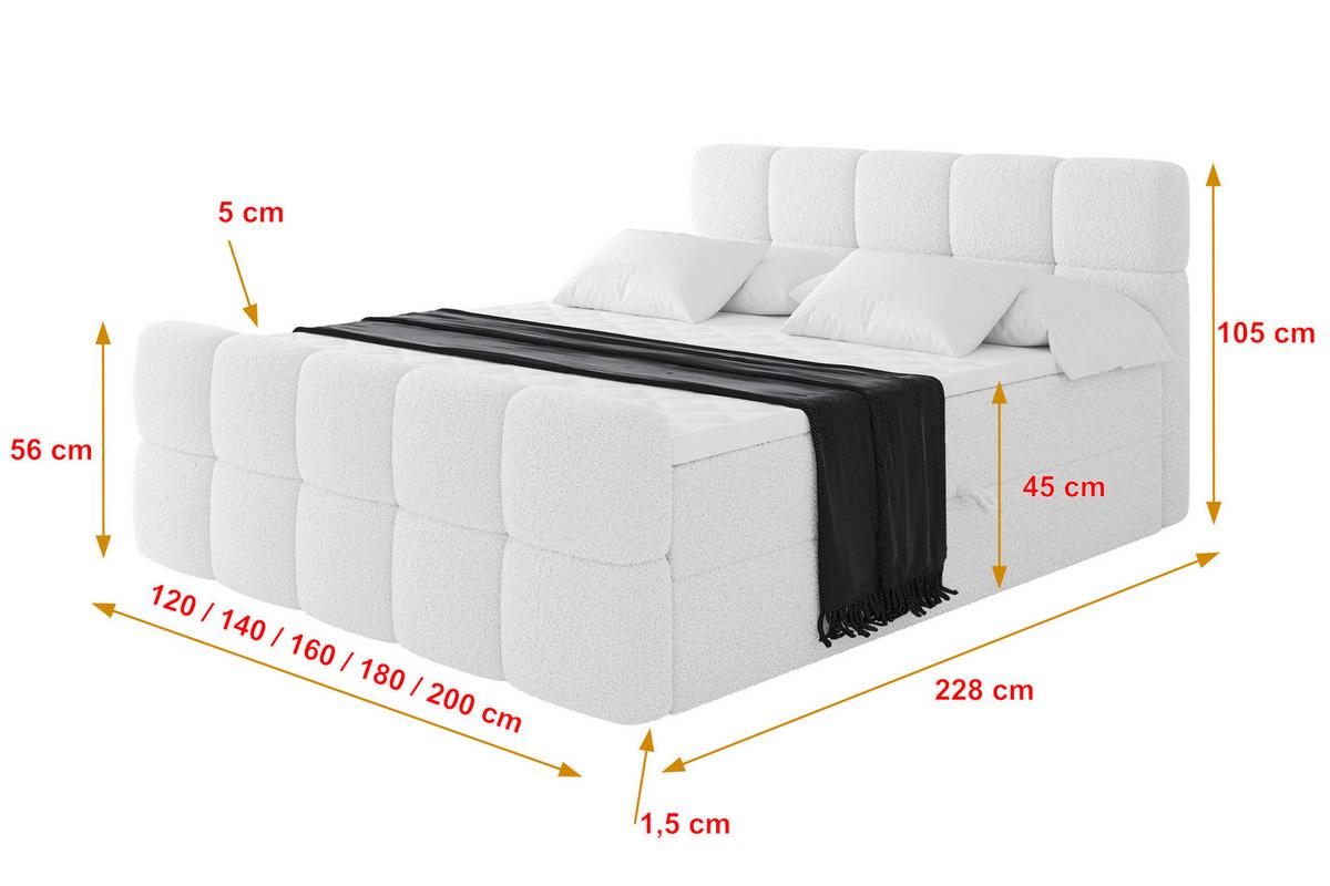 BOXBETT mit Matratze H3 - FAMA-Z - 160x200 cm Weiß Quelle - Weiß, Holzwerkstoff (160/200cm) - ALTDECOR