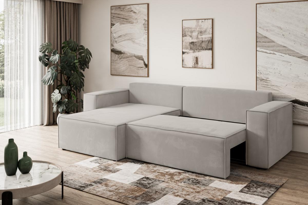 ECKSOFA mit Schlaffunktion und Bettkasten CELTIC-XL - 277x143x83 cm Hellbraun Velours - Hellbraun/Schwarz, Holzwerkstoff/Kunststoff (277/143cm) - ALTDECOR