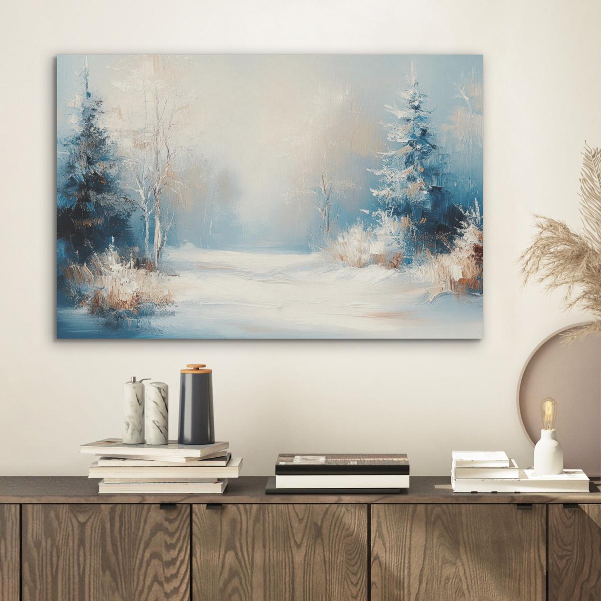 AKUSTIKBILD Wald - Winter - Natur - Abstrakt - Schnee Wanddeko 70x50 cm - Weiß, Kunststoff (70/50/0.9cm) - MuchoWow