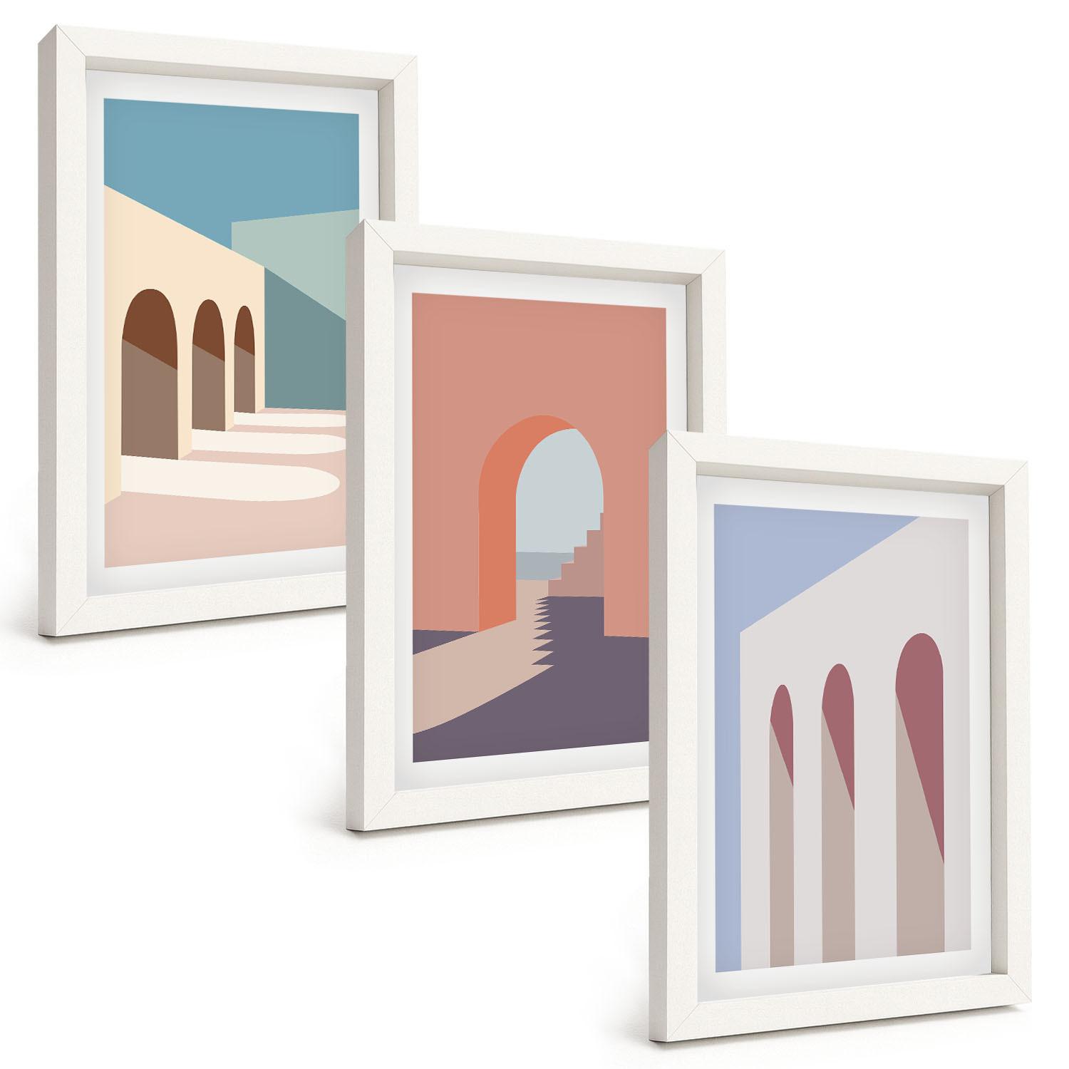 BILDER SET 3er Set - 20x30 cm Weißer Rahmen - Architekturgrafiken in Pastellfarben - Weiß, Kunststoff (20/30cm) - TULUP