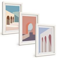 BILDER SET 3er Set - 20x30 cm Weißer Rahmen - Architekturgrafiken in Pastellfarben - Weiß, Kunststoff (20/30cm) - TULUP