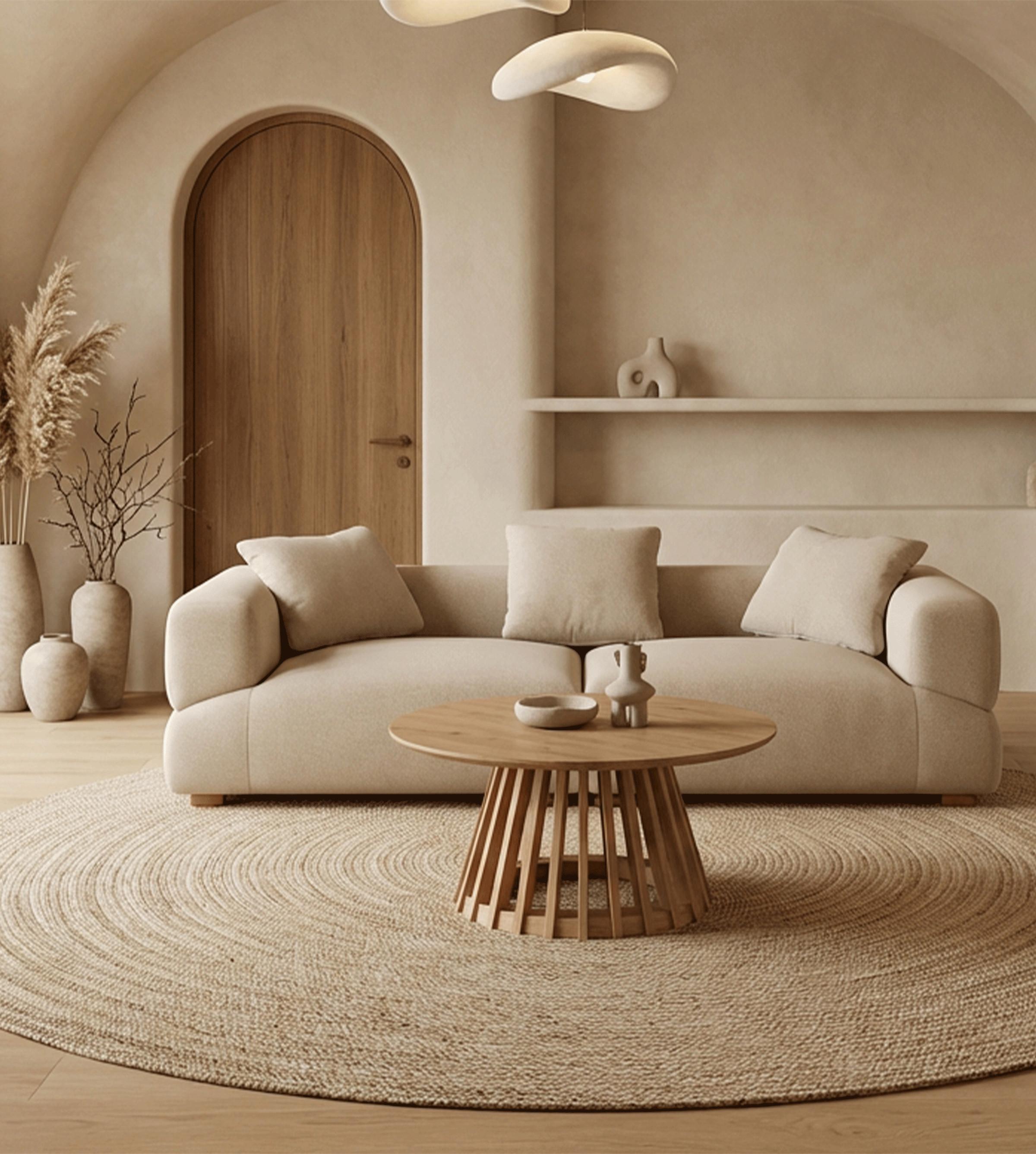 Moodbild mit Couch in Couchtisch in Beige