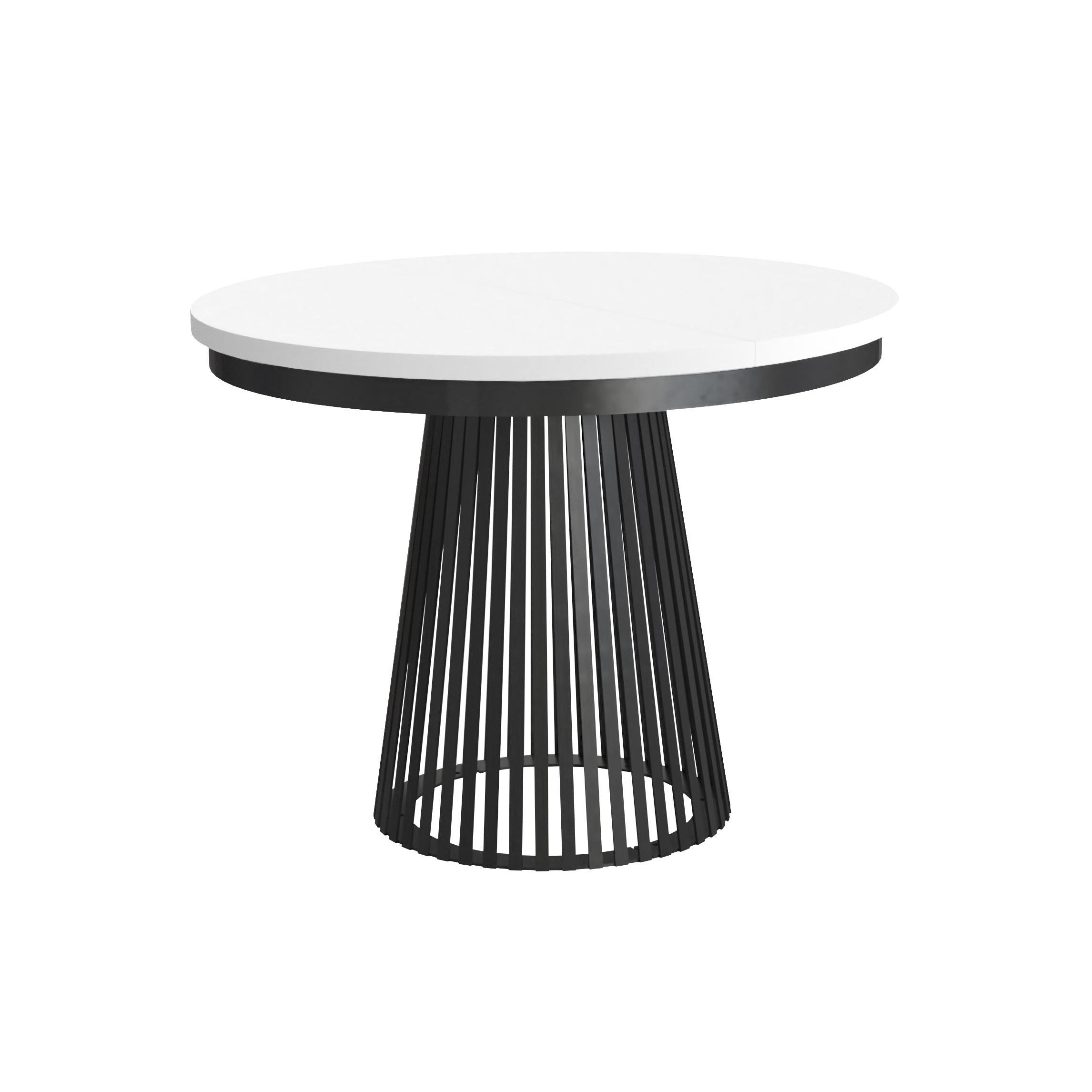 ESSTISCH Lumi im Loft-Stil, ausziehbar Ø 120–200 cm, Metallbeinen, Schwarz+Weiß - Schwarz/Weiß, Metall (120/120/77cm) - Beautysofa