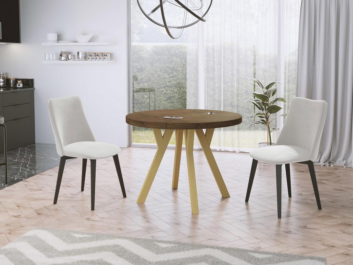 ESSTISCH Mateo runder ausziehbarer, Lefkas Eiche 100-150/100/76 cm - Alteiche/Goldfarben, Holz/Holzwerkstoff (100/150/76cm) - WFL GROUP
