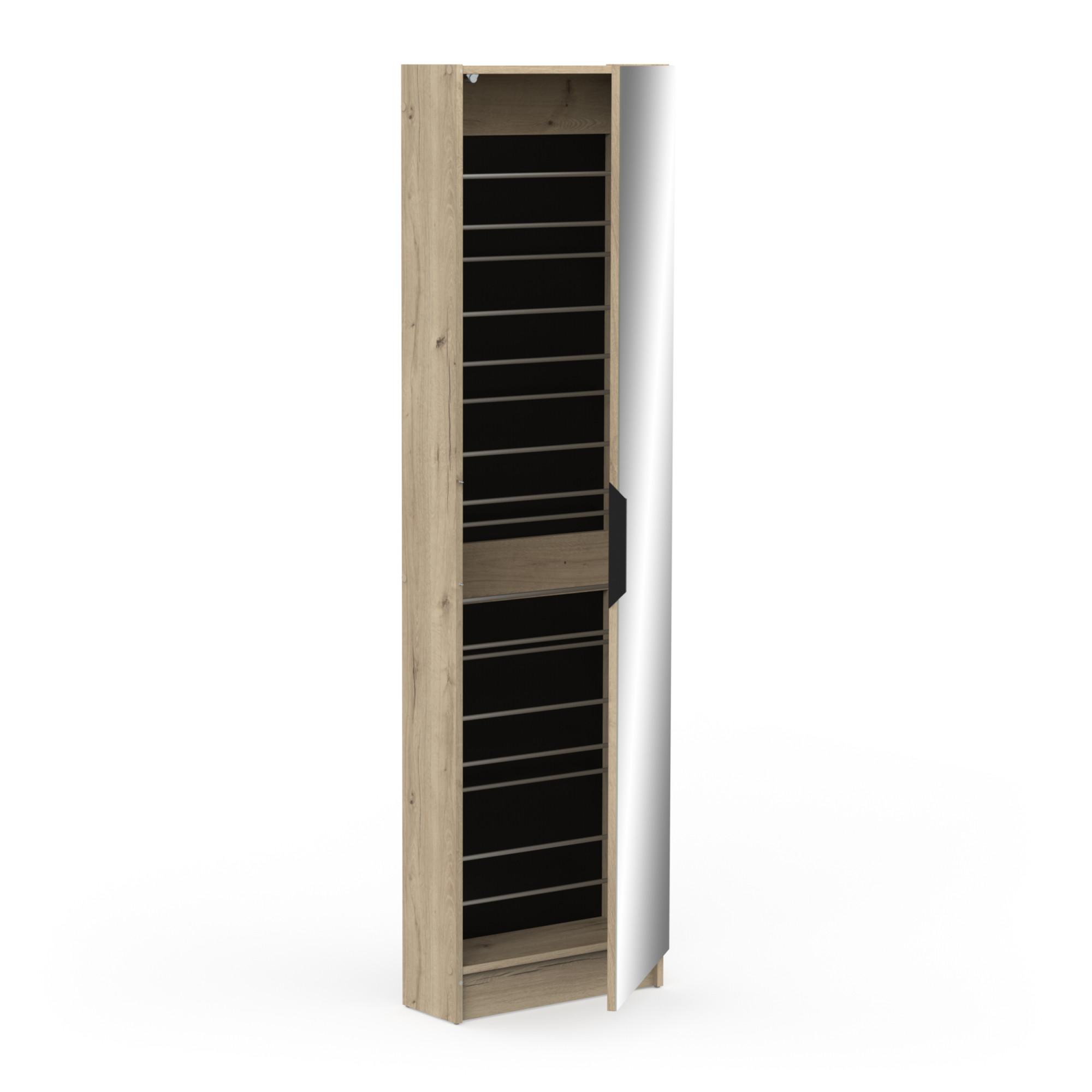 SCHUHSCHRANK 1 Tür Spiegel L50 cm - Zapatero - Eichefarben, Holzwerkstoff (20/180.5/52.9cm) - Calicosy