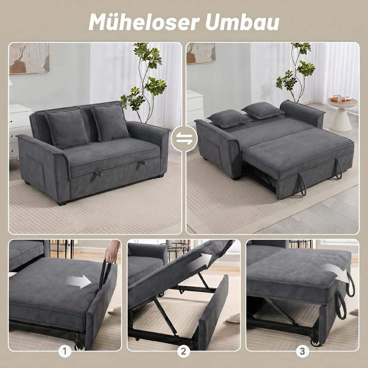 SCHLAFSOFA Polyester Dunkelgrau - Dunkelgrau/Schwarz, Holz/Kunststoff (85/86/168cm) - HOMCOM