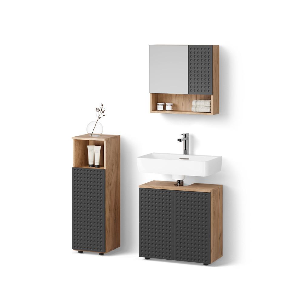 BADMÖBEL-SET Ronco Anthrazit gepunktet 3 Teile - Anthrazit, Holzwerkstoff (60/59/30cm) - Livinity®