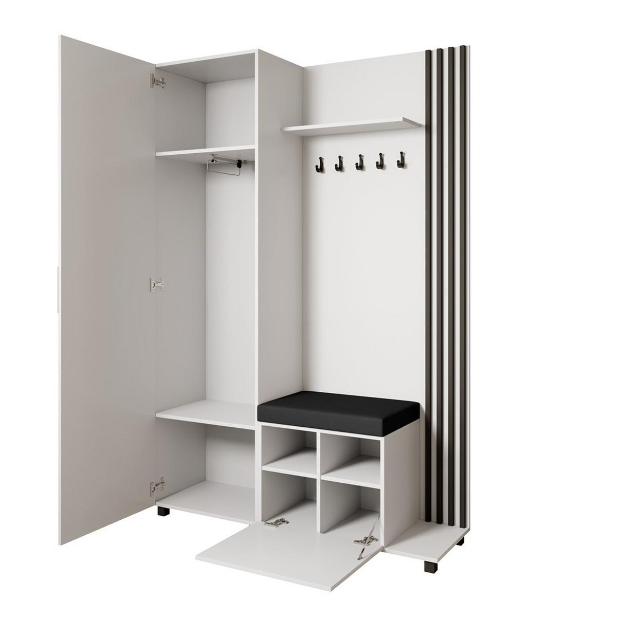 GARDEROBENSCHRANK Livia mit Aufhängern und Spiegel, Weiß, rechts - Schwarz/Weiß, Holzwerkstoff (137/207/42cm) - Beautysofa