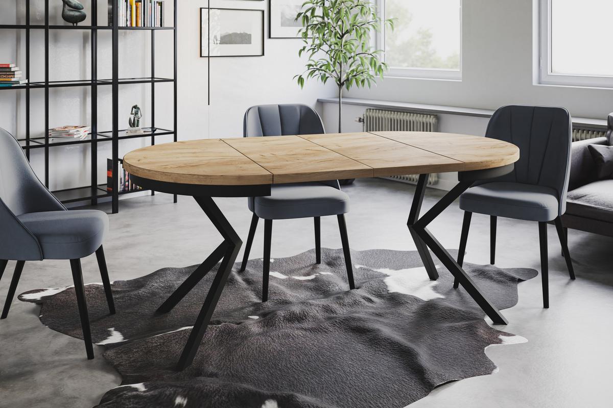 RUNDER Esszimmertisch BERGO, ausziehbarer Tisch Durchmesser: 100 cm/180 cm, Wohnzimmertisch Farbe: Braun, mit Metallbeinen in Farbe Schwarz - Schwarz/Braun, Holzwerkstoff (100/100/76cm) - Alpi-Möbel