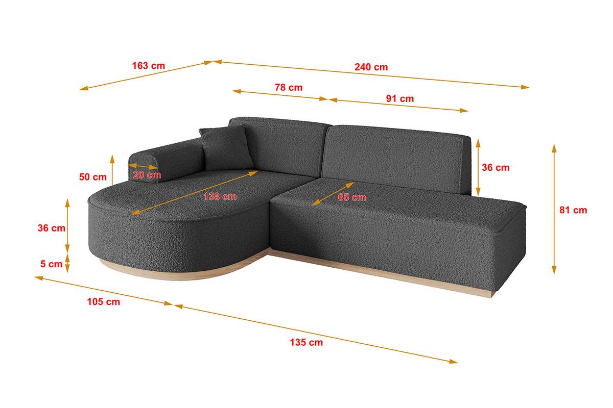 ECKSOFA Ottomane Links ARRIO-L1 - 243x171x83 cm Grau - Grau, Holzwerkstoff/Textil (243/171cm) - ALTDECOR