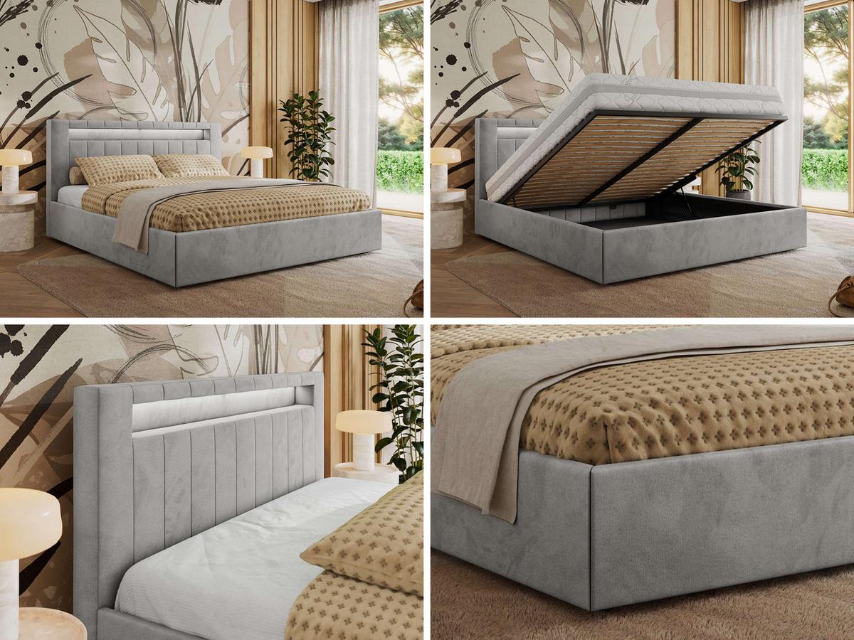 POLSTERBETT GOLD 5 CLASSIC 180/200 - Hellgrau Velvet - Multipocket-Matratze - Hellgrau, Textil (180/200cm) - MKS