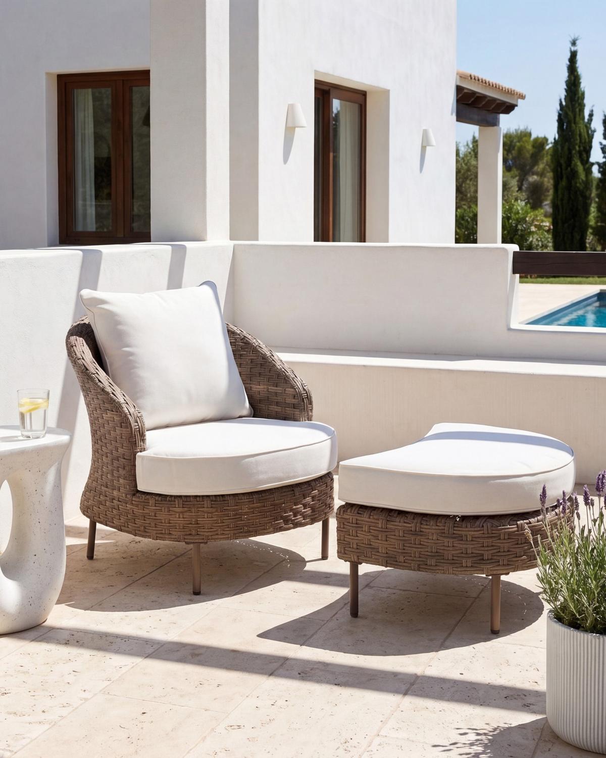 GARTENSESSEL mit Ottomane Polyrattan Braun Arcille - Braun, Kunststoff (80/80/93cm) - Beliani