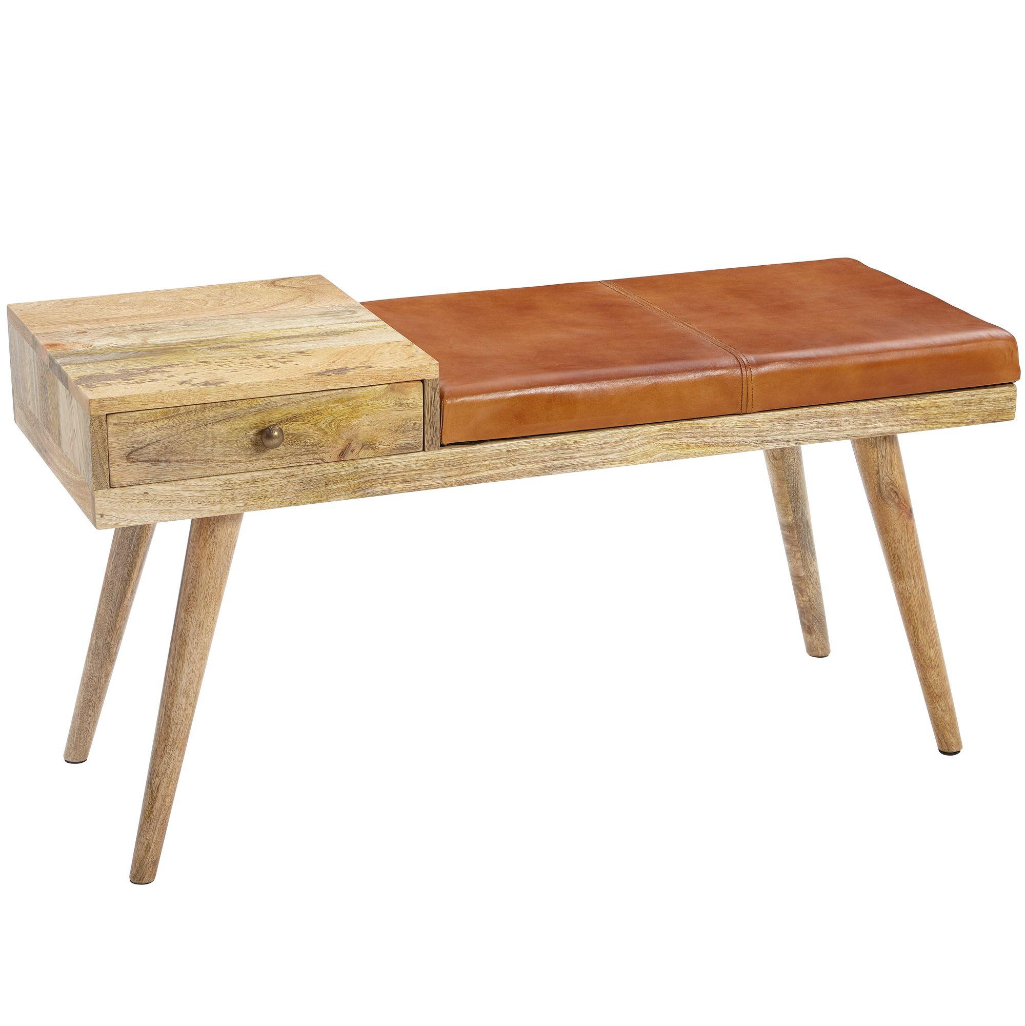 SITZBANK Retro Stil Stauraum Ziegenleder Bezug, Braun 100x38x52 cm - Braun, Leder/Holz (100/52/38cm) - KADIMA DESIGN