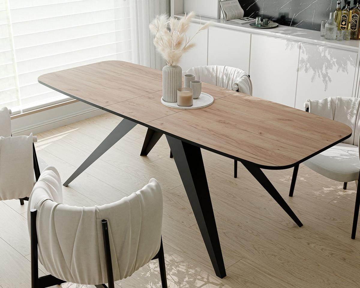 AUSZIEHTISCH FENTO 160/80/76 cm, Schwarze Eiche / Kraft-Eiche - Eichefarben/Schwarz, Holzwerkstoff/Metall (80/160/76cm) - Idohome
