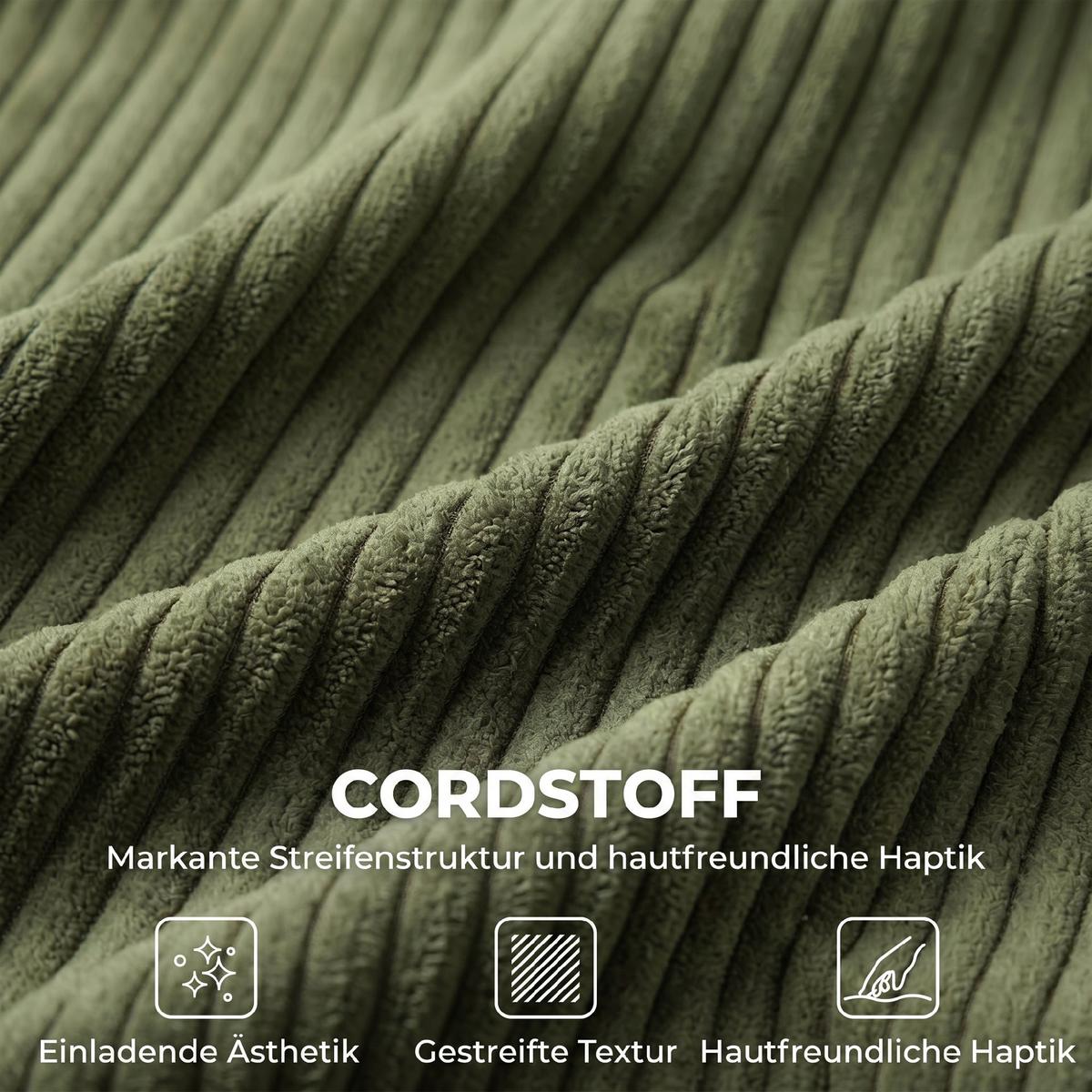 2-SITZER-SOFA Cord 100 Polyester Kautschukholz Grün - Naturfarben/Grün, Holz/Textil (80/82/170cm) - HOMCOM