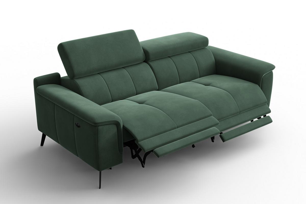 SOFA RELAX FIERO 3-Sitzer, Grüner Veloursstoff - Schwarz/Grün, Holz/Textil (212/82/103cm) - Courtois Laville
