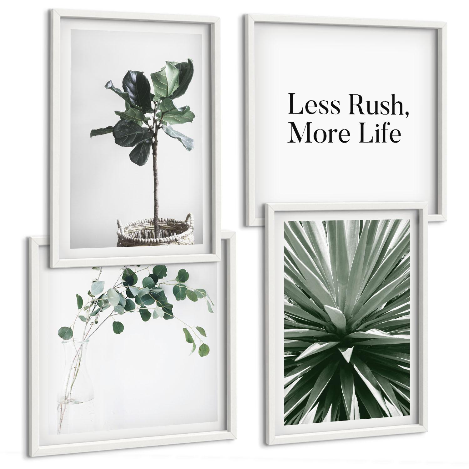 BILDER SET 4er Set - 50x50 cm & 40x60 cm Weißer Rahmen - Minimalismus mit grünen Pflanzen - Weiß, Kunststoff (50/50cm) - TULUP
