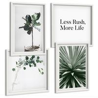 BILDER SET 4er Set - 50x50 cm & 40x60 cm Weißer Rahmen - Minimalismus mit grünen Pflanzen - Weiß, Kunststoff (50/50cm) - TULUP
