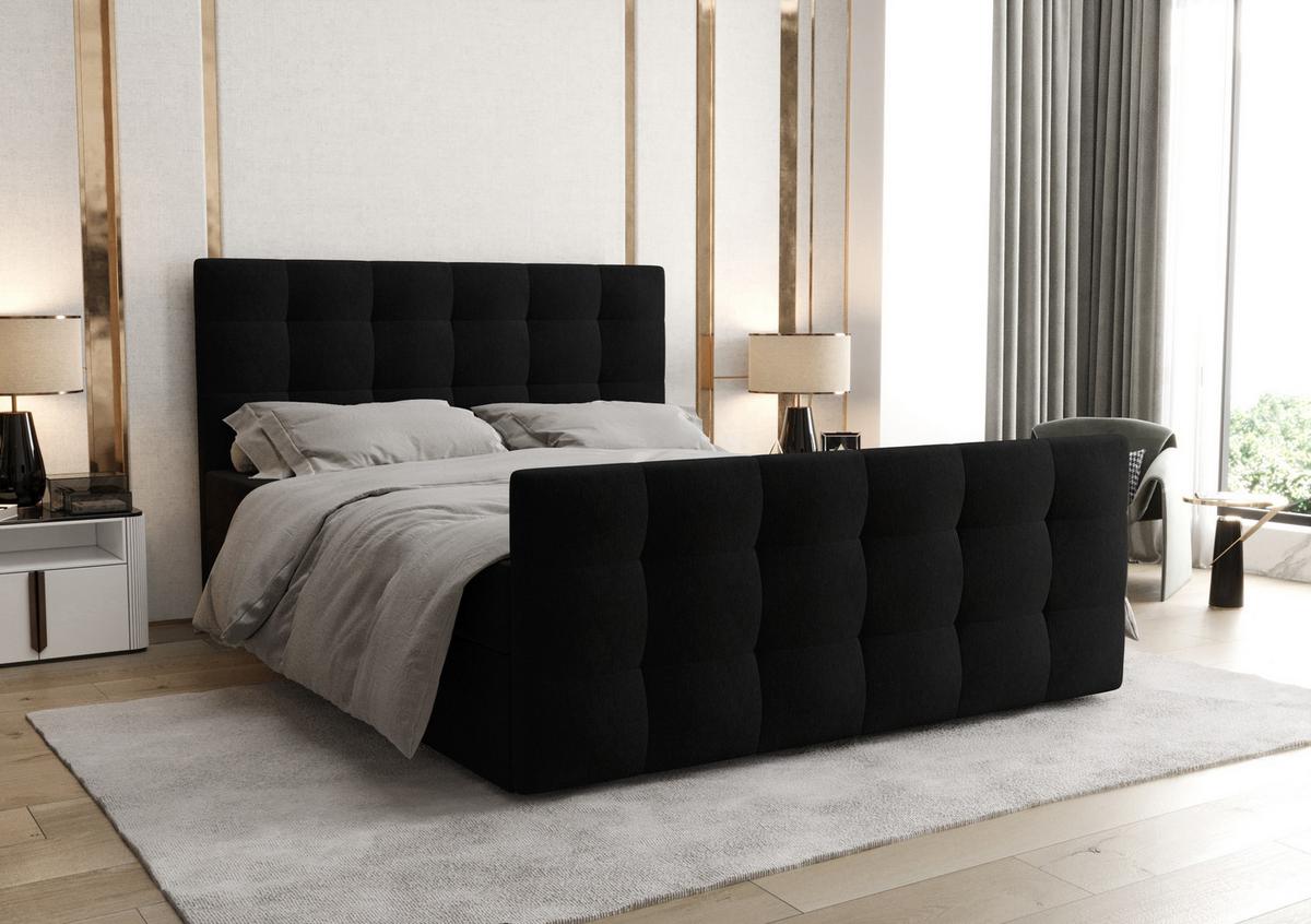 BOXBETT Orchido 140/200 cm in Schwarz – mit Bettkasten + TOPPER - Schwarz, Holz/Holzwerkstoff (140/200cm) - AX Living