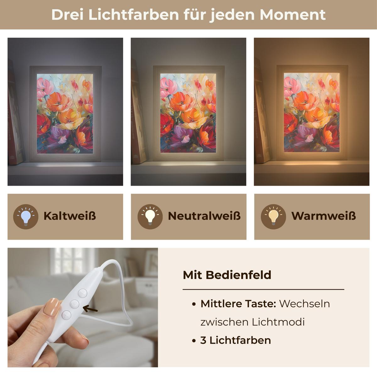 TISCHLEUCHTE Blumen - Bunt - Malerei - Abstrakt - Kunst 15x20 cm - Alufarben, Holzwerkstoff (8/15/20cm) - OnlyWow