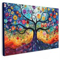 LEINWANDBILD Kunst - Baum des Lebens - Blumen - Hippie Wanddeko 90x60 cm - Dunkelblau, Textil (90/60cm) - MuchoWow