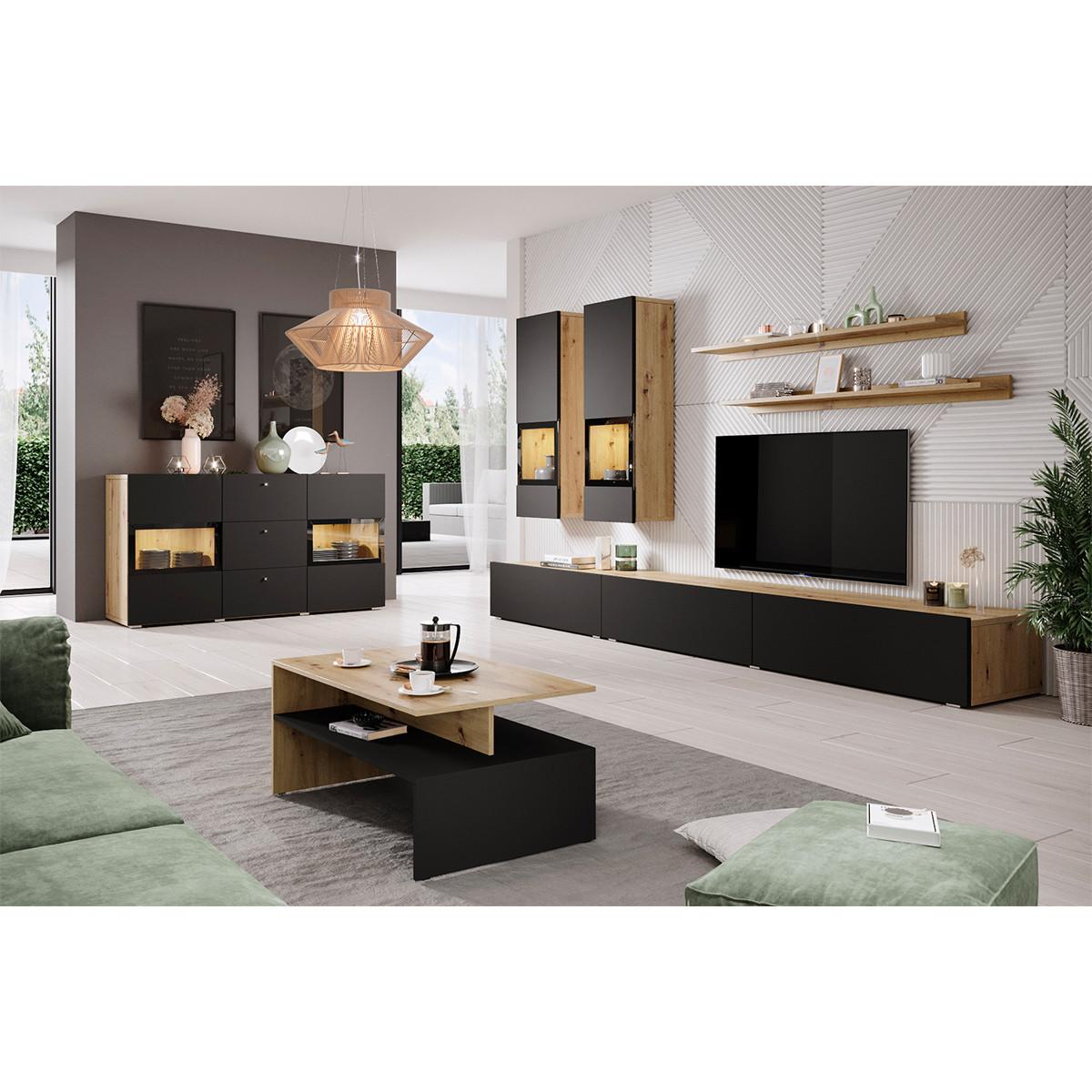 SIDEBOARD Sloan Schwarz und Holz - Schwarz, Holzwerkstoff (132/70/39cm) - Petits-meubles