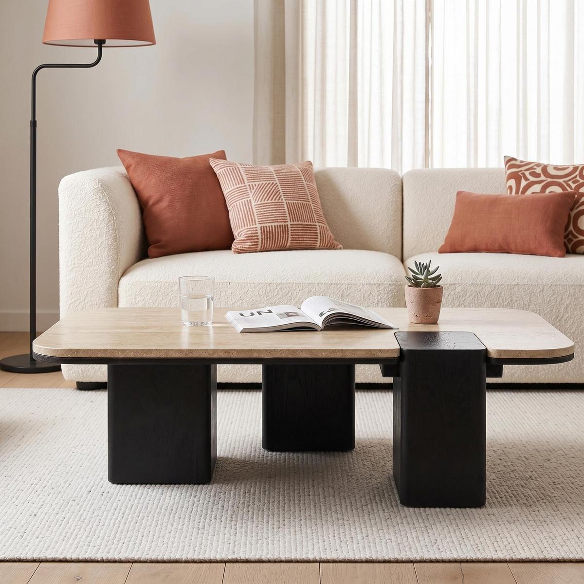 COUCHTISCH SURAT beige/schwarz - Beige/Schwarz, Holz/Naturmaterialen (60/100/27cm) - IDIMEX