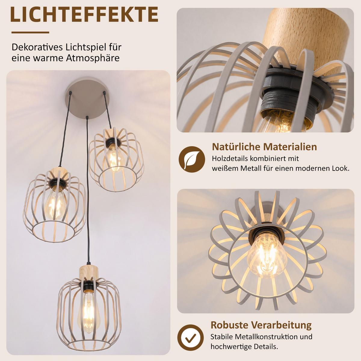 PENDELLEUCHTE Sythveth 25/18/145 cm - Grau, Holz/Metall (25/18/145cm) - ZMH