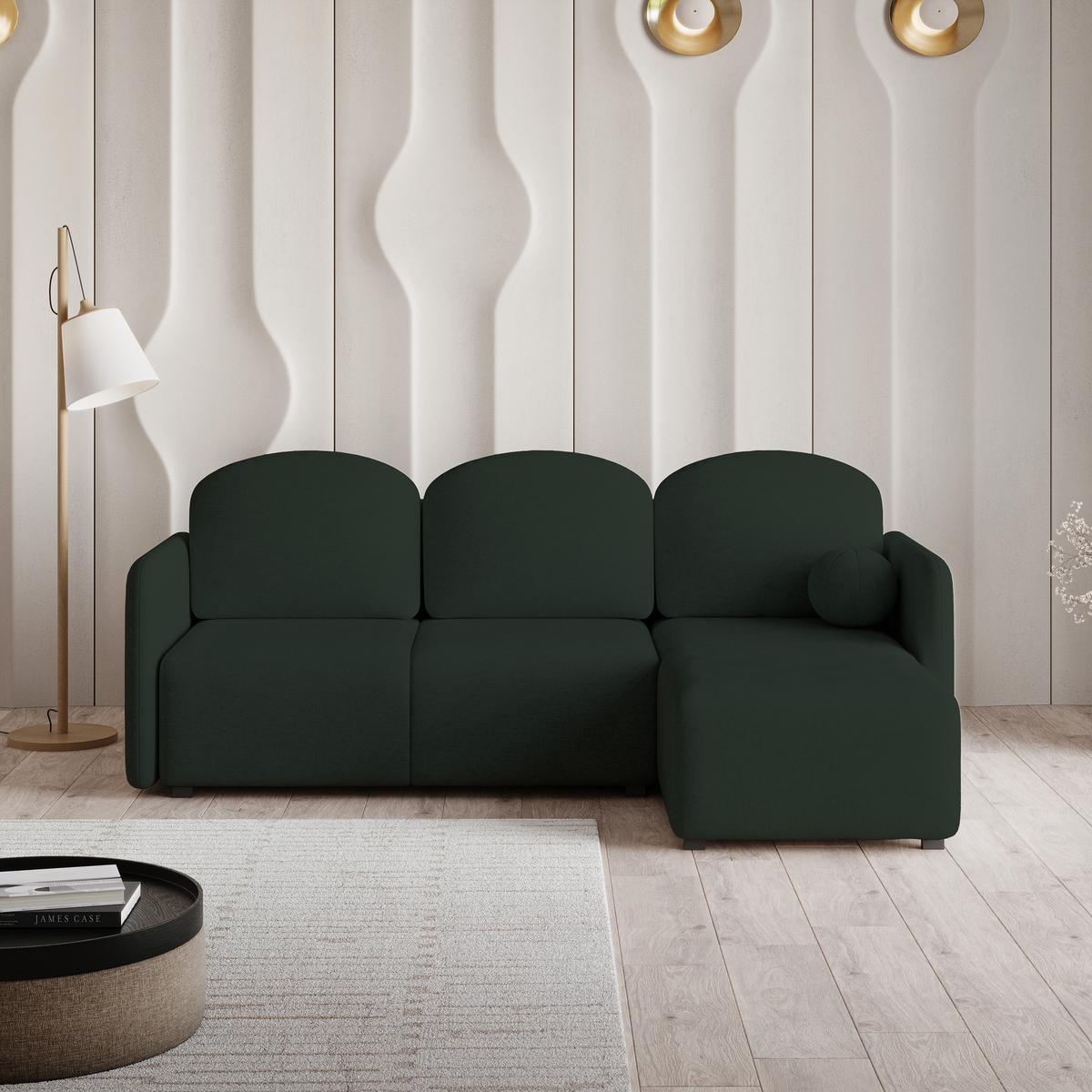 ECKSOFA SUVINO Grün Geflochtener Stoff mit Schlaffunktion - Grün, Holz (230/143cm) - MASSENO