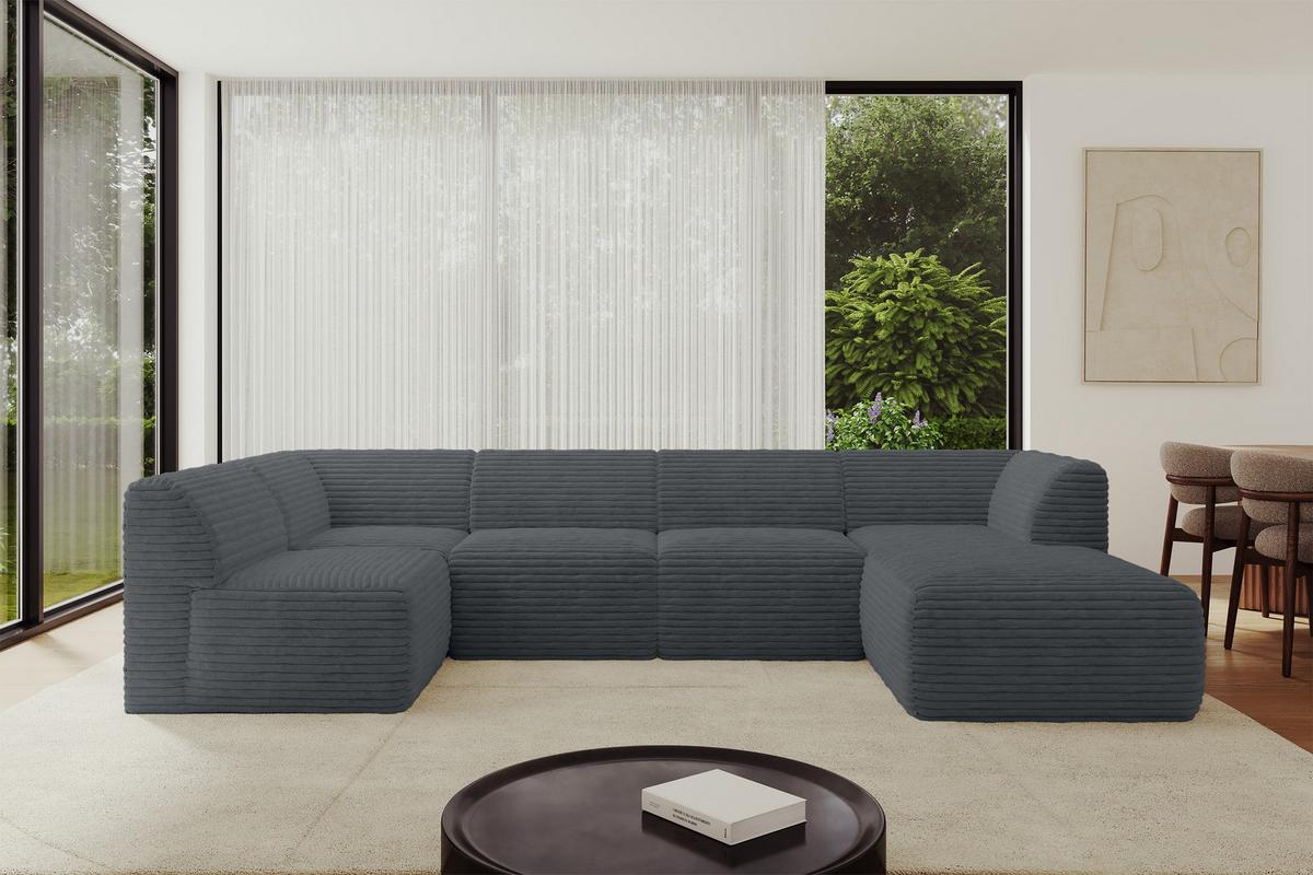WOHNLANDSCHAFT Ottomane Rechts MOVO-L 345x180x78 cm Dunkelgrau Cord - Alufarben, Holzwerkstoff/Kunststoff (180/78/345cm) - ALTDECOR