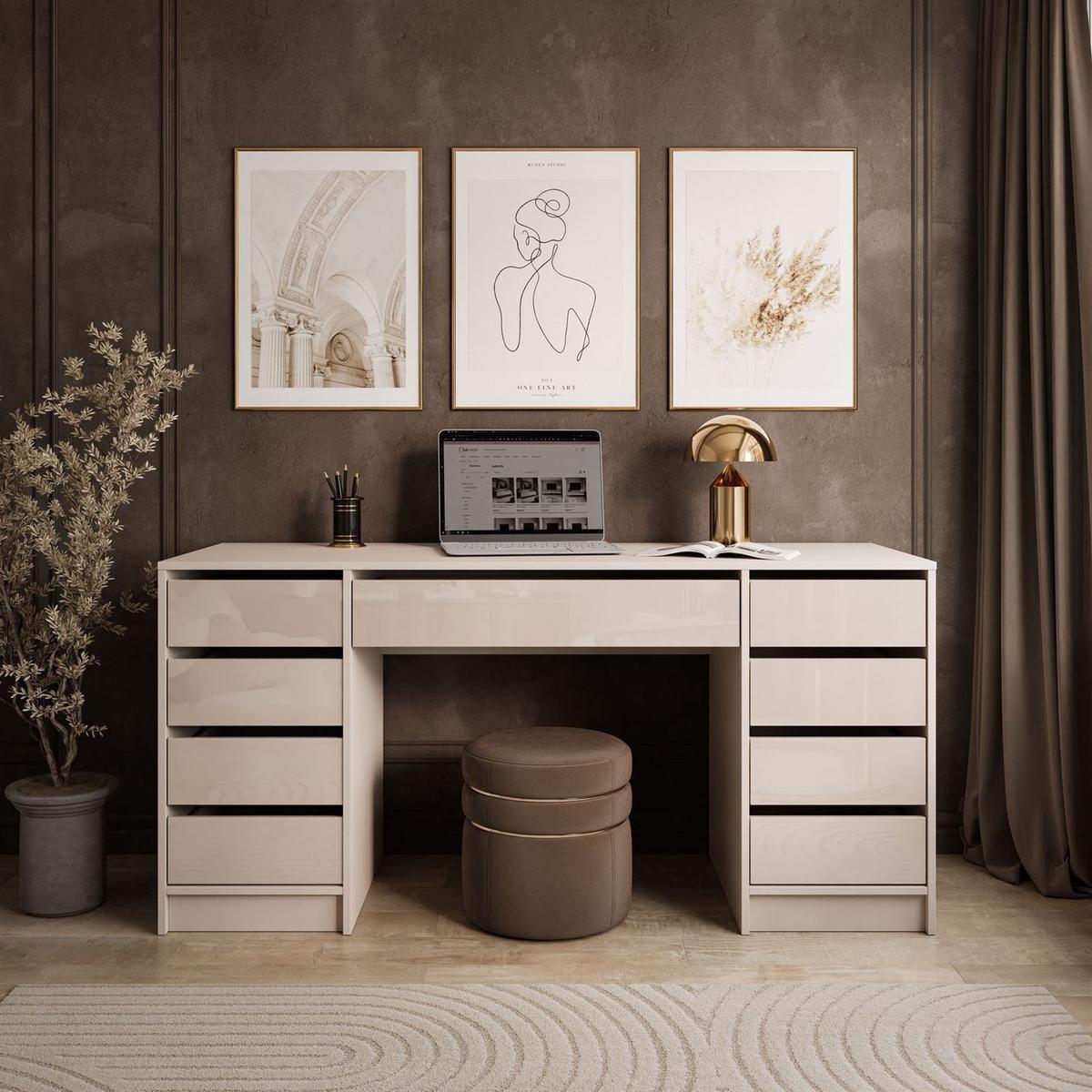SCHREIBTISCH MADA DOUBLE mit Schubladen kaschmir - Kaschmir, Holzwerkstoff (55/152/75cm) - Lookway