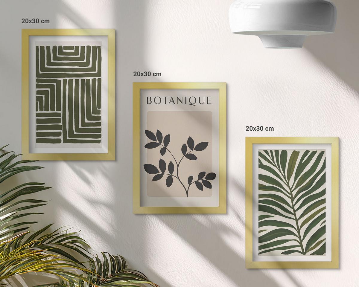 BILDER SET 3er Set - 20x30 cm Goldrahmen - Botanischer Boho-Minimalismus - Goldfarben, Kunststoff (20/30cm) - TULUP