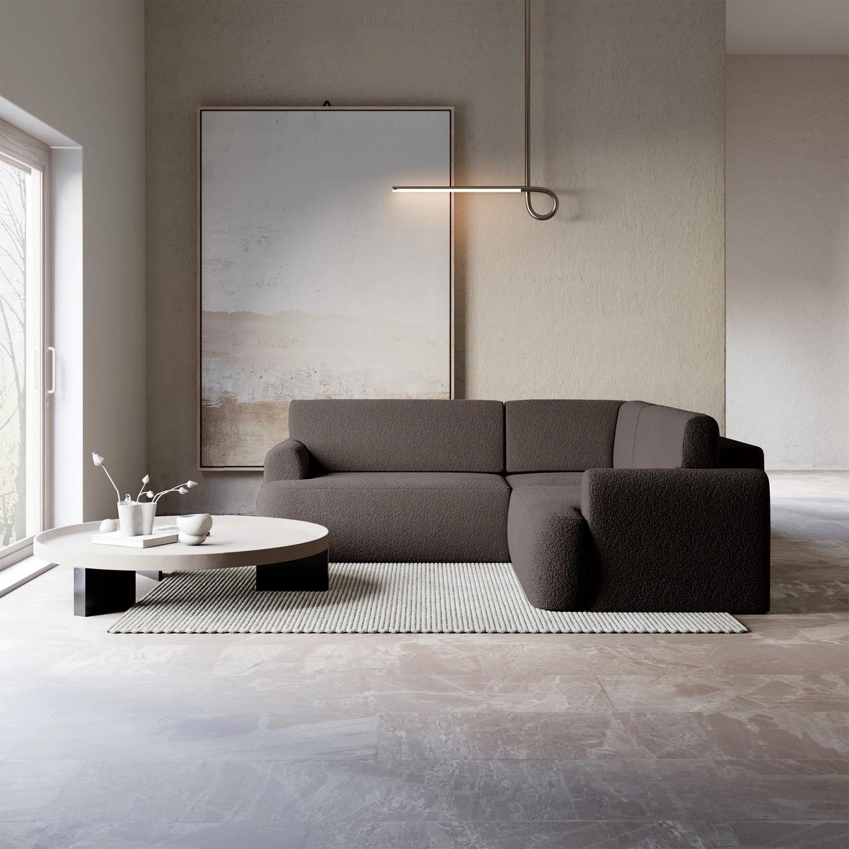 ECKSCHLAFSOFA Kaveo BRAUNER PLÜSCH universell mit Eckelement MIT BETTKASTEN - Schwarz/Braun, Kunststoff/Textil (245/245cm) - Selsey