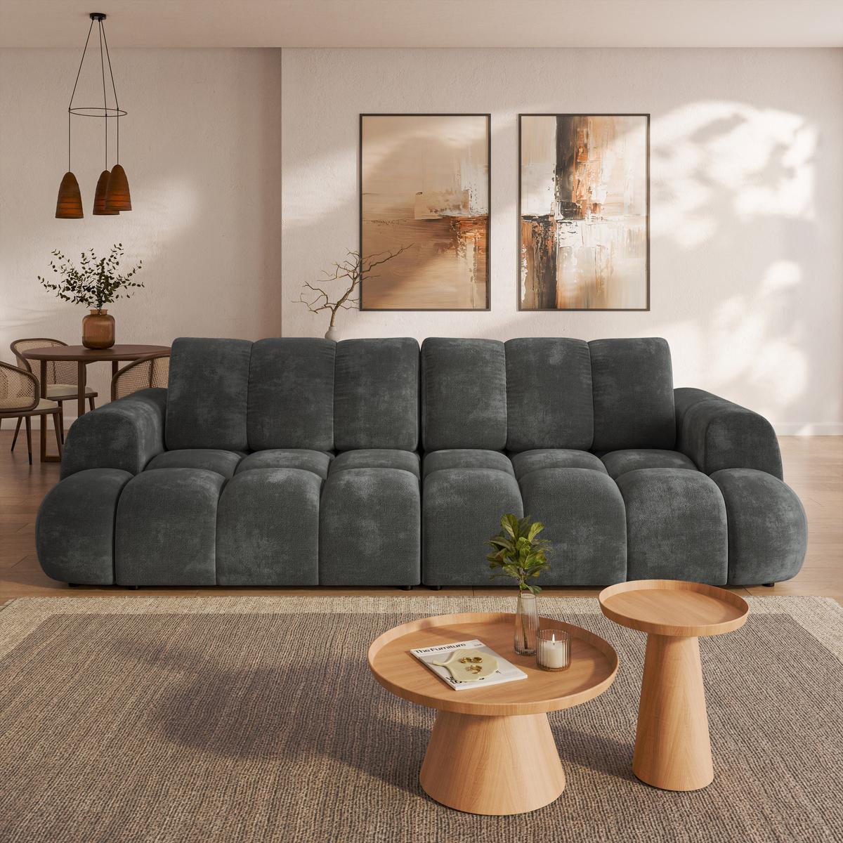 BETTSOFA DAFNE Grau Chenille-Stoff mit Schlaffunktion - Grau, Textil (300/88/113cm) - MASSENO