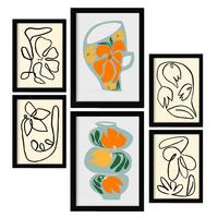 POSTER Set Mit 6 Demodierte Vase In Blume Zusammenfassung Ästhetische Dekorative Gemälde Für Ihr Wohnzimmer Zuhause A3 & A4 Schwarzer Rahmen - Schwarz, Papier (29/3cm) - Nacnic